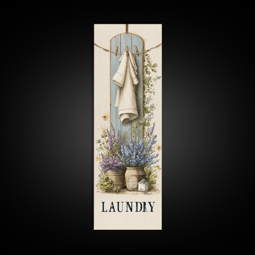 Farmhouse Laundry Sign Ornament Without Words Framed Canvas Print, Laundry Room Art, Oil Painting, Living Room Decor, Clean, LRA-1x3-31