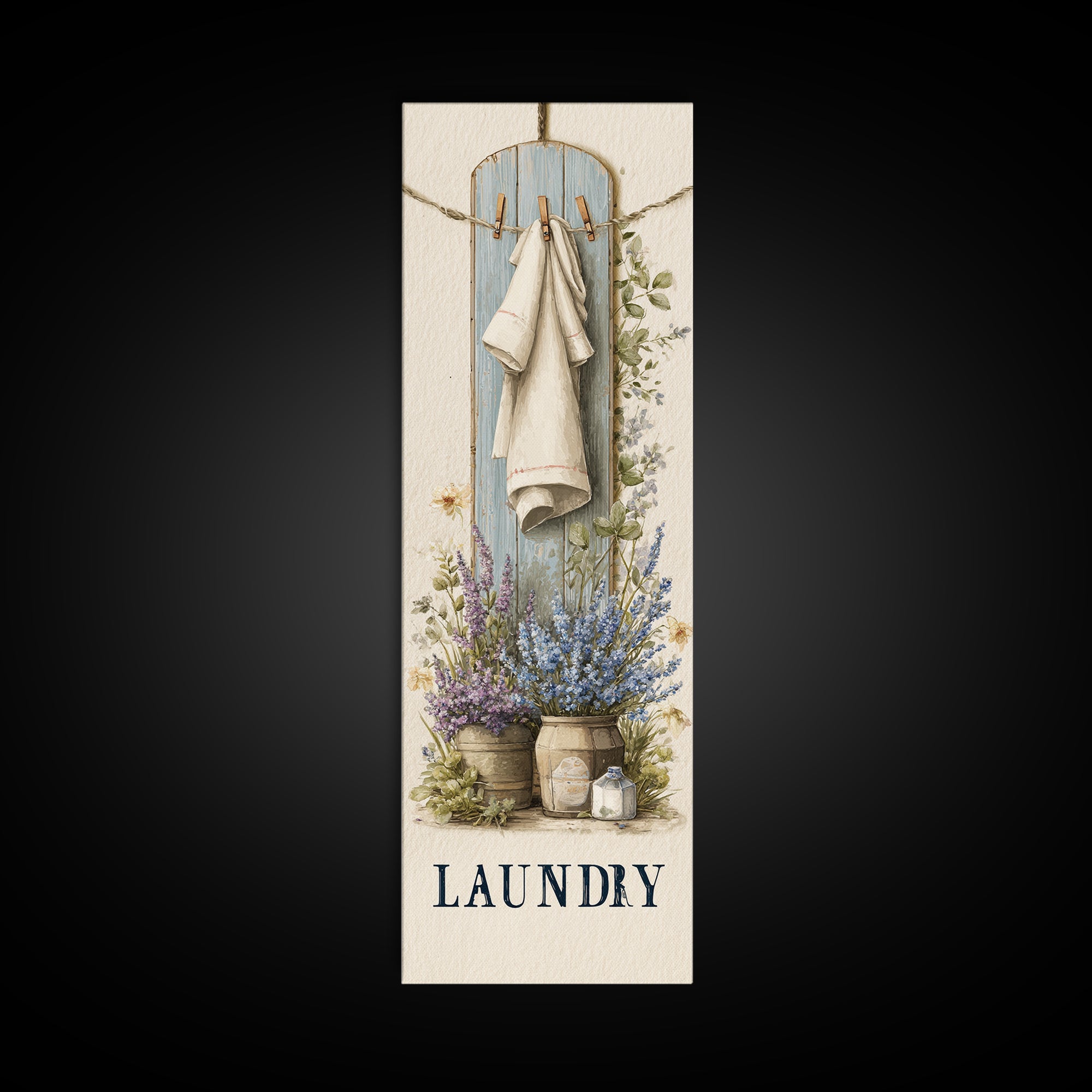 Farmhouse Laundry Sign Ornament Without Words Framed Canvas Print, Laundry Room Art, Oil Painting, Living Room Decor, Clean, LRA-1x3-31