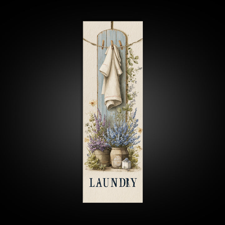 Farmhouse Laundry Sign Ornament Without Words Framed Canvas Print, Laundry Room Art, Oil Painting, Living Room Decor, Clean, LRA-1x3-31