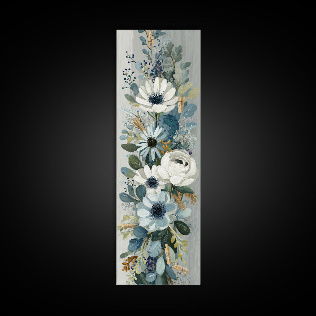 Clothespin Bouquet in Folk Art Style Canvas Print, Laundry Room Art, Textured Painting, Living Room Decor, Fine Art, Clean, LRA-1x3-32