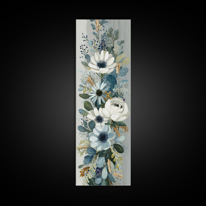 Clothespin Bouquet in Folk Art Style Canvas Print, Laundry Room Art, Textured Painting, Living Room Decor, Fine Art, Clean, LRA-1x3-32