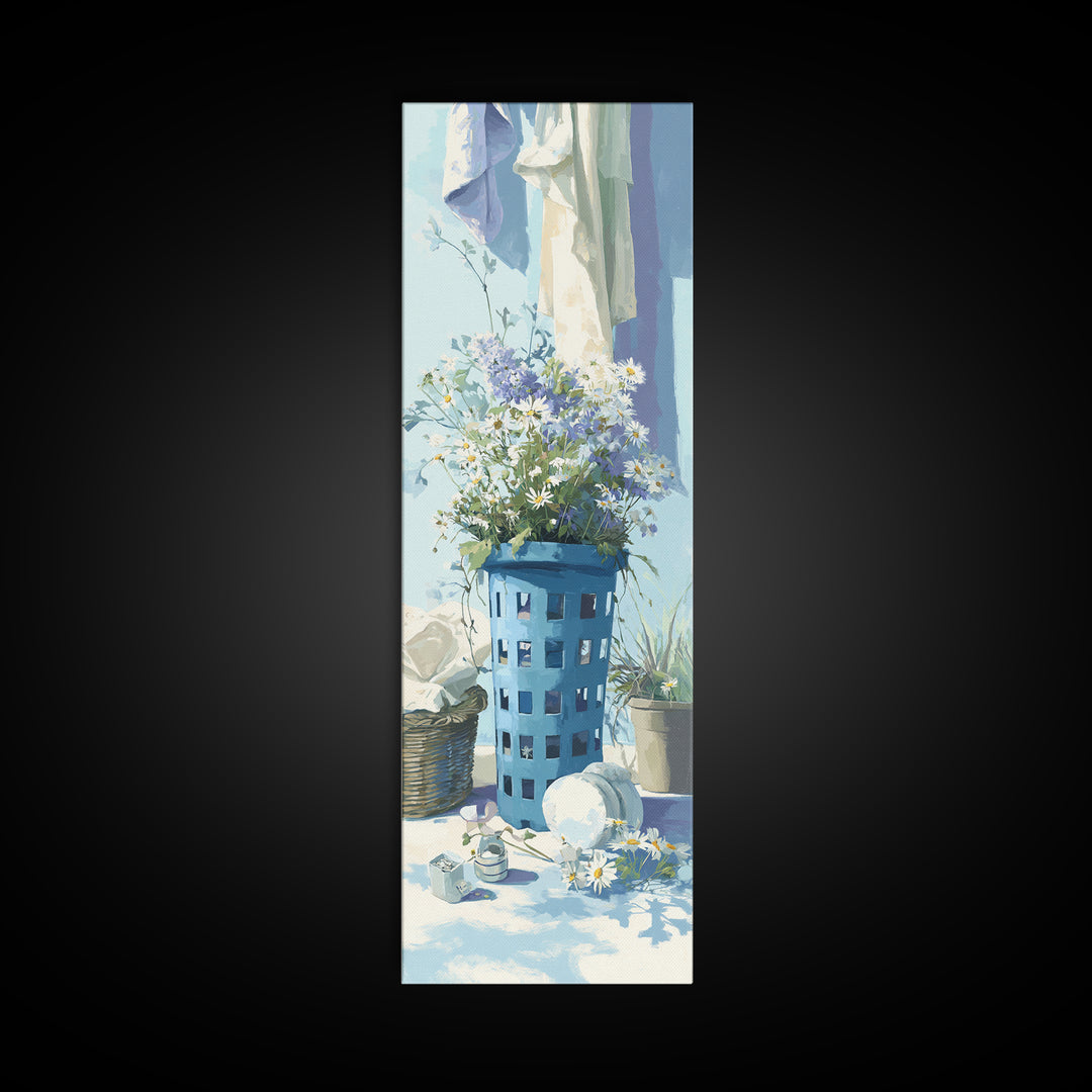 Blue Laundry Basket Canvas Print, Laundry Room Art, Laundry Room Decor, Living Room Decor, Fine Art, Clean, Gallery Decor, LRA-1x3-41