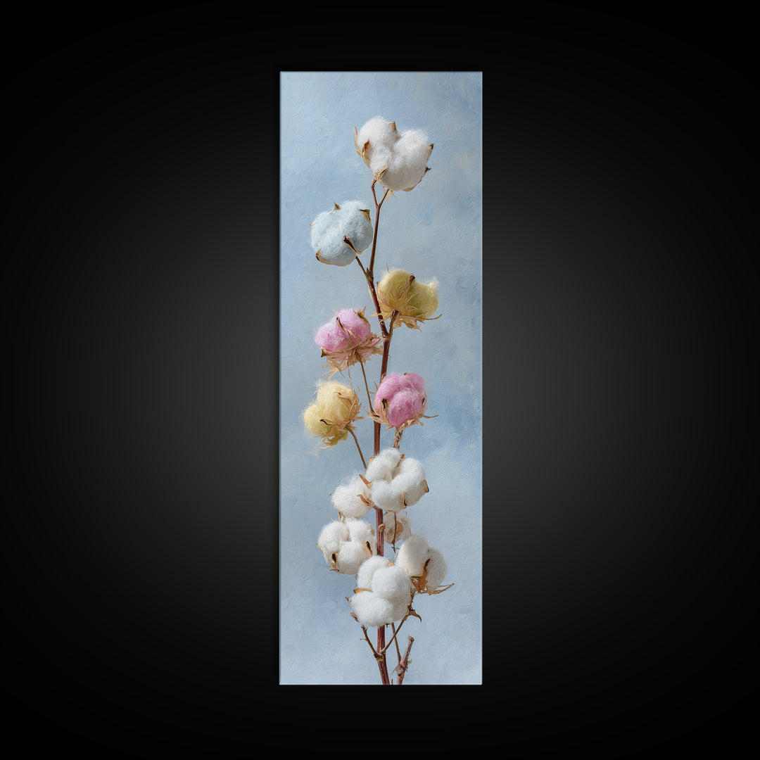 Fresh Cotton Branch Botanical Study Canvas Print, Laundry Room Art, Digital Print, Living Room Decor, Watercolor Art, Clean, LRA-1x3-43