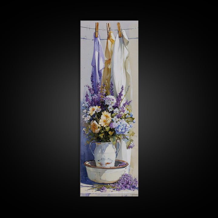 Old Enamel Basin Filled Canvas Print, Laundry Room Art, Living Room Decor, Oil Painting, Clean, Farmhouse Decor, LRA-1x3-44