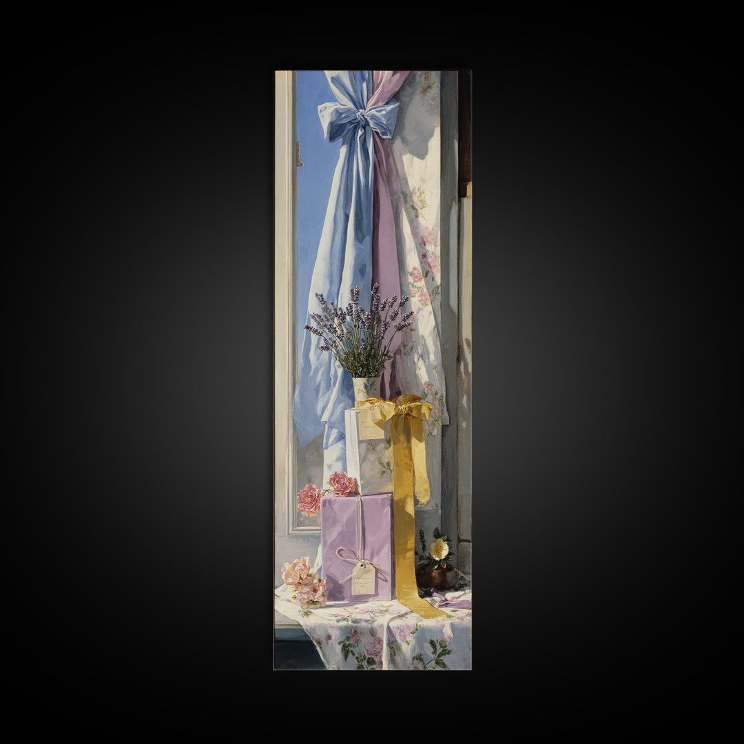 Lavender Sachet and Ribbon Still Life Canvas Print, Laundry Room Art, Rustic Home Decor, Living Room Decor, Fine Art, Clean, LRA-1x3-5