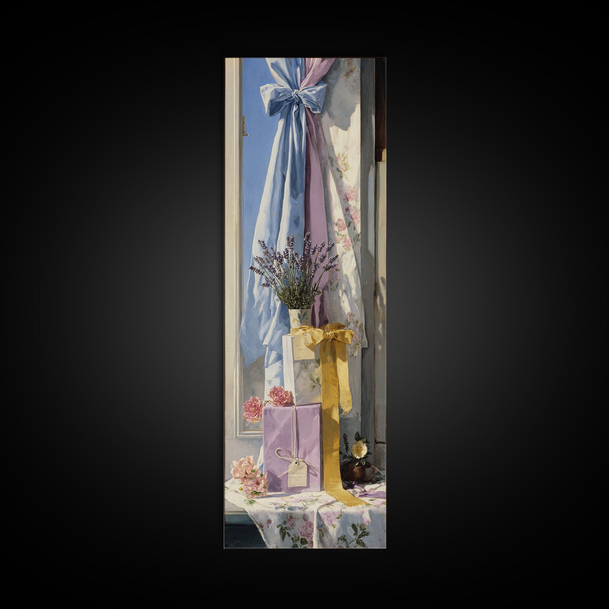 Lavender Sachet and Ribbon Still Life Canvas Print, Laundry Room Art, Rustic Home Decor, Living Room Decor, Fine Art, Clean, LRA-1x3-5