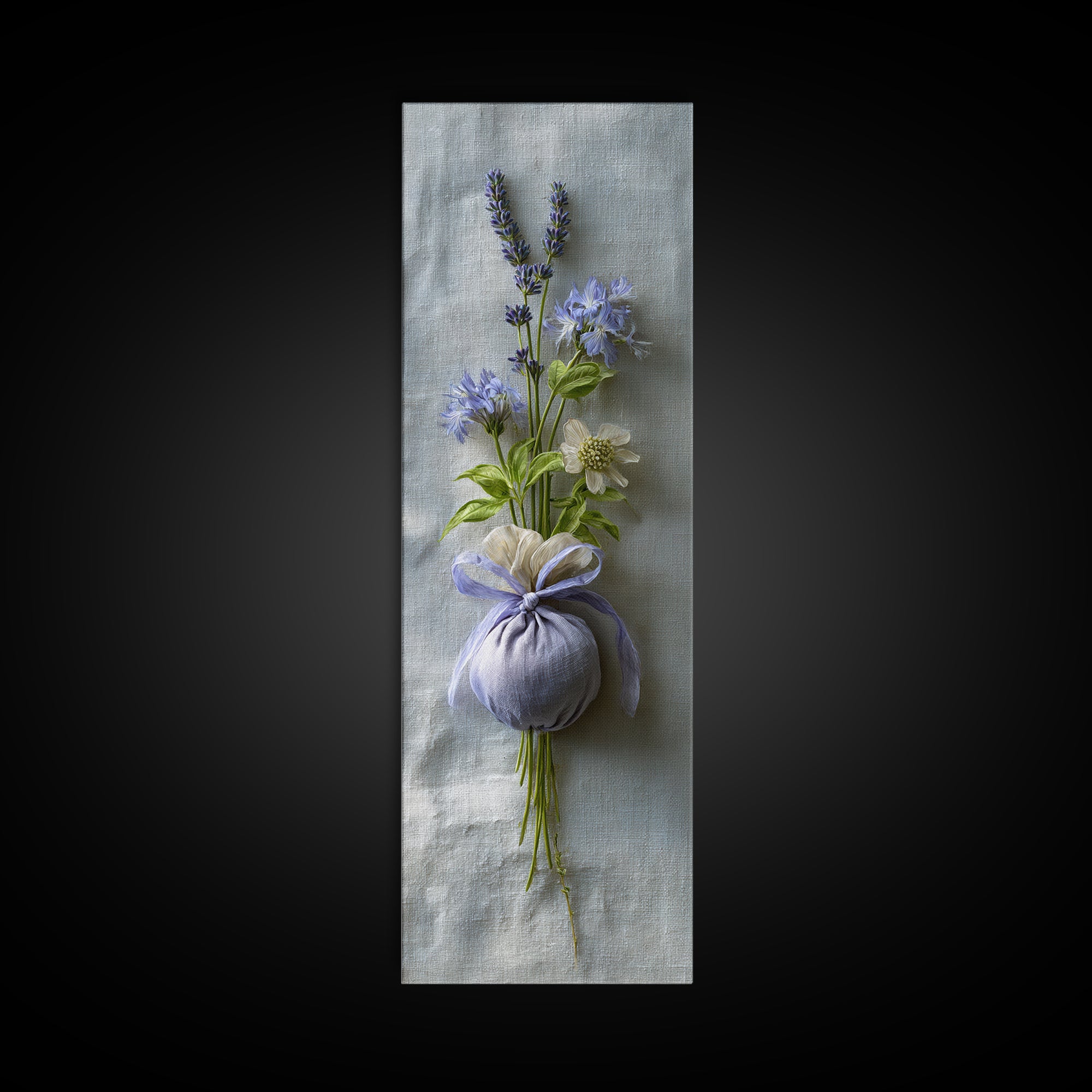 Lavender Sachet and Ribbon Still Life Framed Canvas Print, Laundry Room Art, Modern Decor, Living Room Decor, Fine Art, Clean, LRA-1x3-53