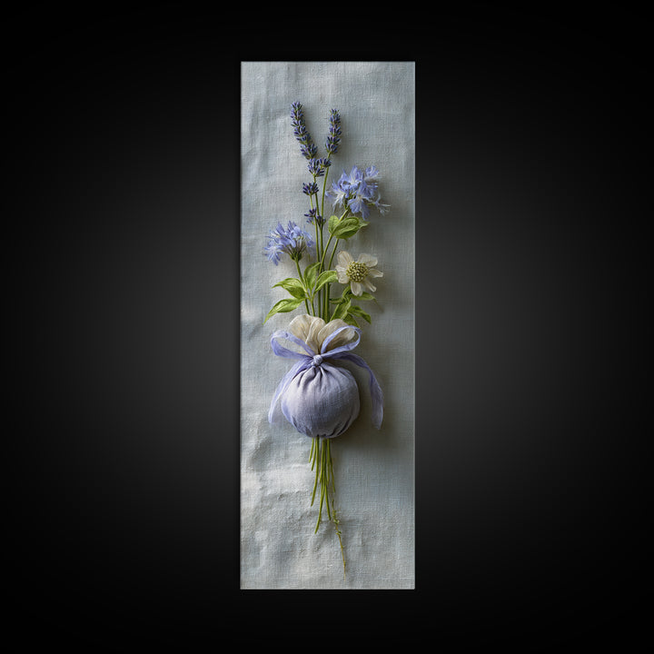 Lavender Sachet and Ribbon Still Life Framed Canvas Print, Laundry Room Art, Modern Decor, Living Room Decor, Fine Art, Clean, LRA-1x3-53