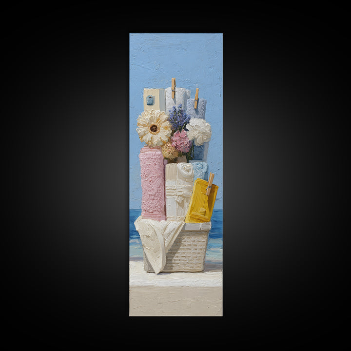 Basket of Folded Towels Framed Canvas Print, Laundry Room Art, Digital Art Print, Living Room Decor, Fine Art, Clean, LRA-1x3-74