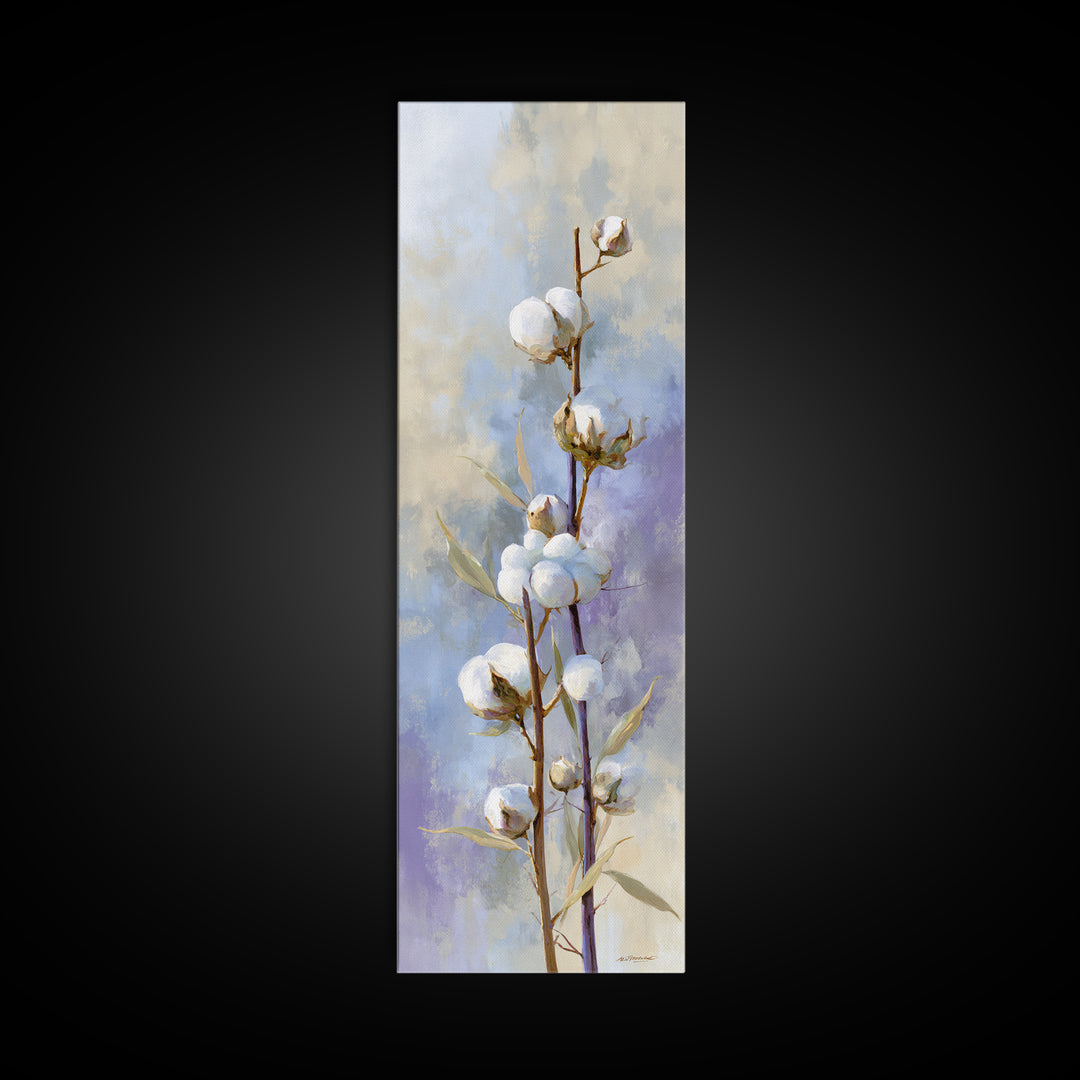 Fresh Cotton Branch Botanical Study Framed Canvas Print, Laundry Room Art, Gallery Wall Prints, Living Room Decor, Clean, LRA-1x3-91