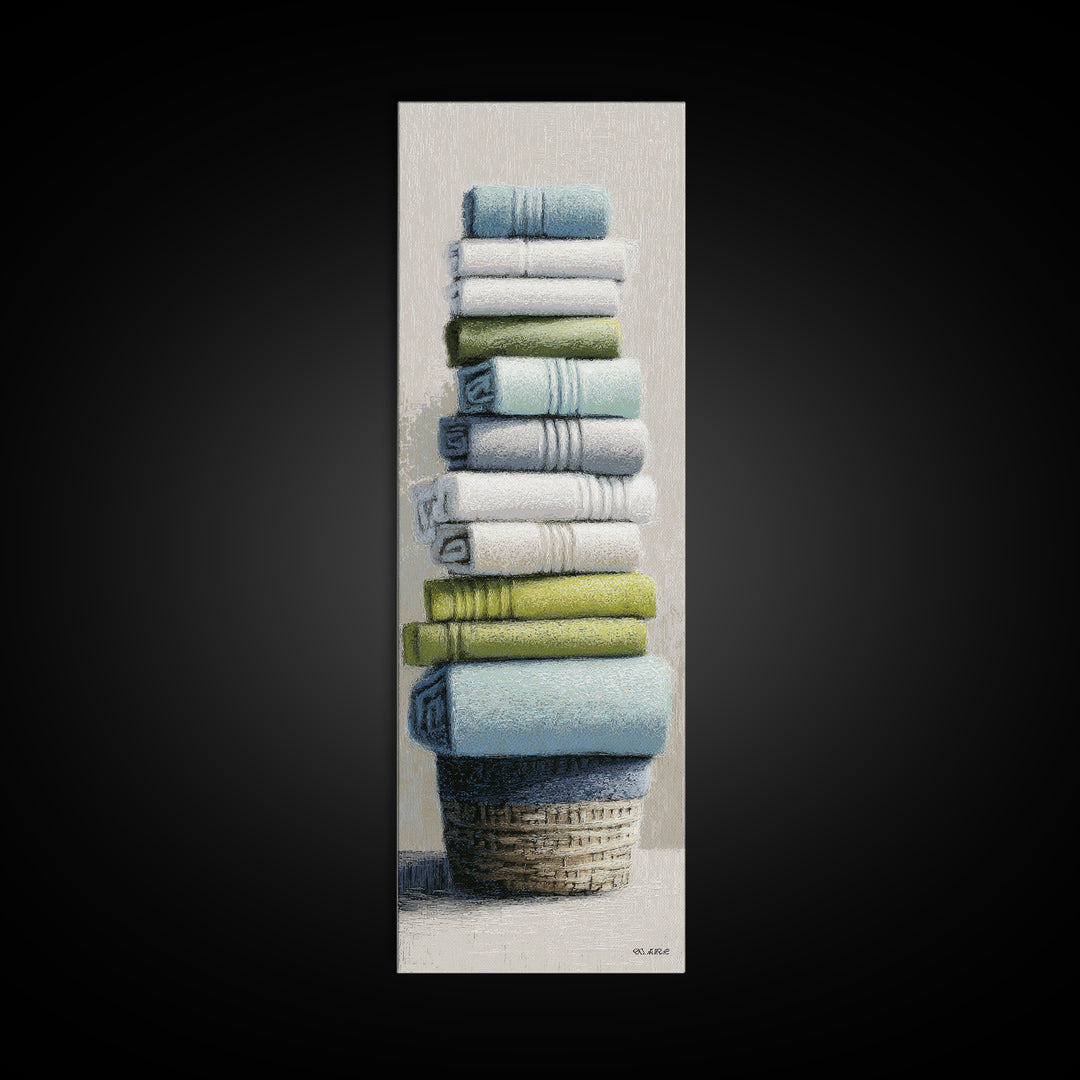 Basket of Folded Towels Canvas Print, Laundry Room Art, Statement Artwork, Living Room Decor, Fine Art, Clean, Digital Art, LRA-1x3-98
