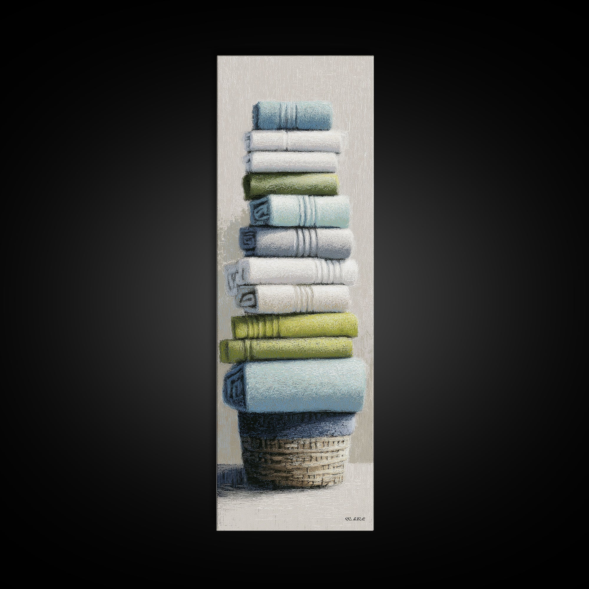 Basket of Folded Towels Canvas Print, Laundry Room Art, Statement Artwork, Living Room Decor, Fine Art, Clean, Digital Art, LRA-1x3-98