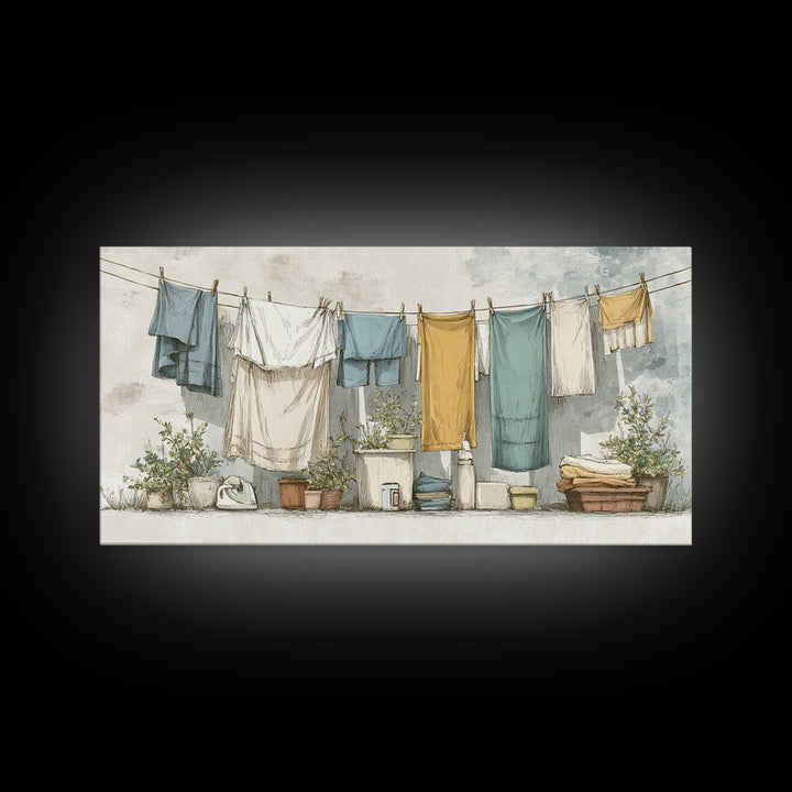 Retro Iron Illustration Framed Canvas Print, Laundry Room Art, Living Room Decor, Watercolor Art, Clean, Wall Art Print, LRA-2x1-29
