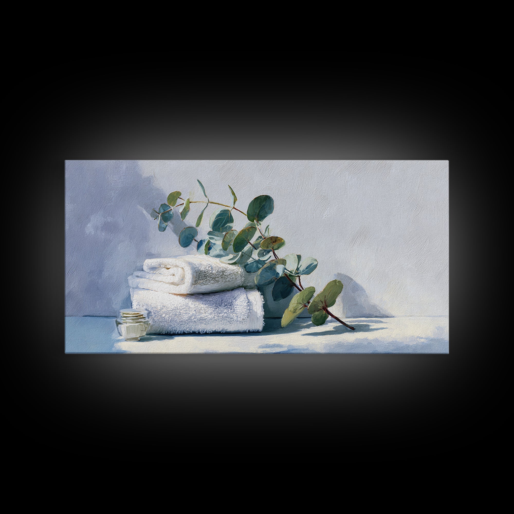 Sunlit White Towels and Eucalyptus Branch Canvas Print, Laundry Room Art, Digital Print, Living Room Decor, Fine Art, Clean, LRA-2x1-31