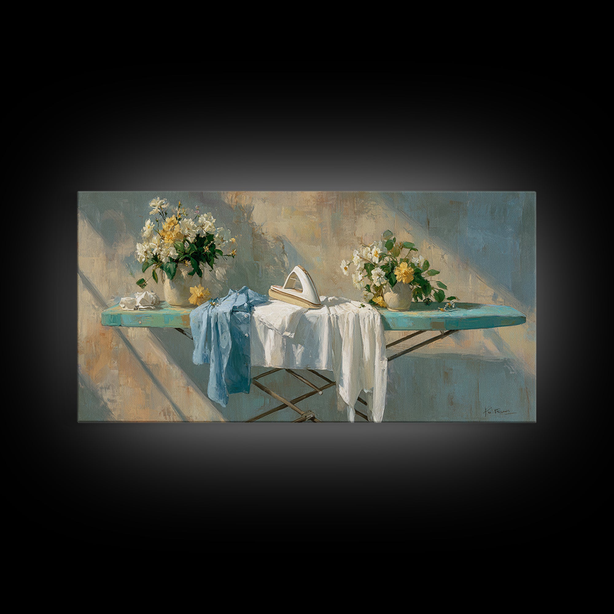 Ironing Board Still Life Canvas Print, Laundry Room Art, Textured Painting, Living Room Decor, Fine Art, Clean, New Home Gift, LRA-2x1-44