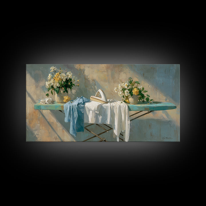 Ironing Board Still Life Canvas Print, Laundry Room Art, Textured Painting, Living Room Decor, Fine Art, Clean, New Home Gift, LRA-2x1-44