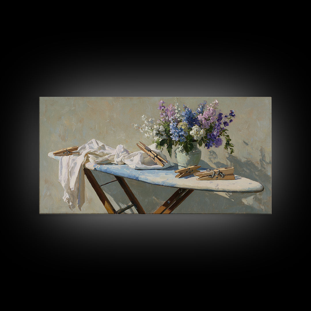 Ironing Board Still Life Canvas Print, Laundry Room Art, Living Room Decor, Watercolor Art, Clean, Custom Wall Art, LRA-2x1-68
