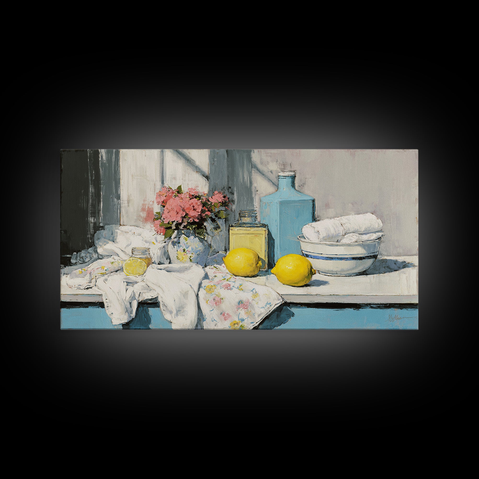 Lemon and Clean Linen Still Life Canvas Print, Laundry Room Art, Downloadable Art, Living Room Decor, Fine Art, Clean, LRA-2x1-71