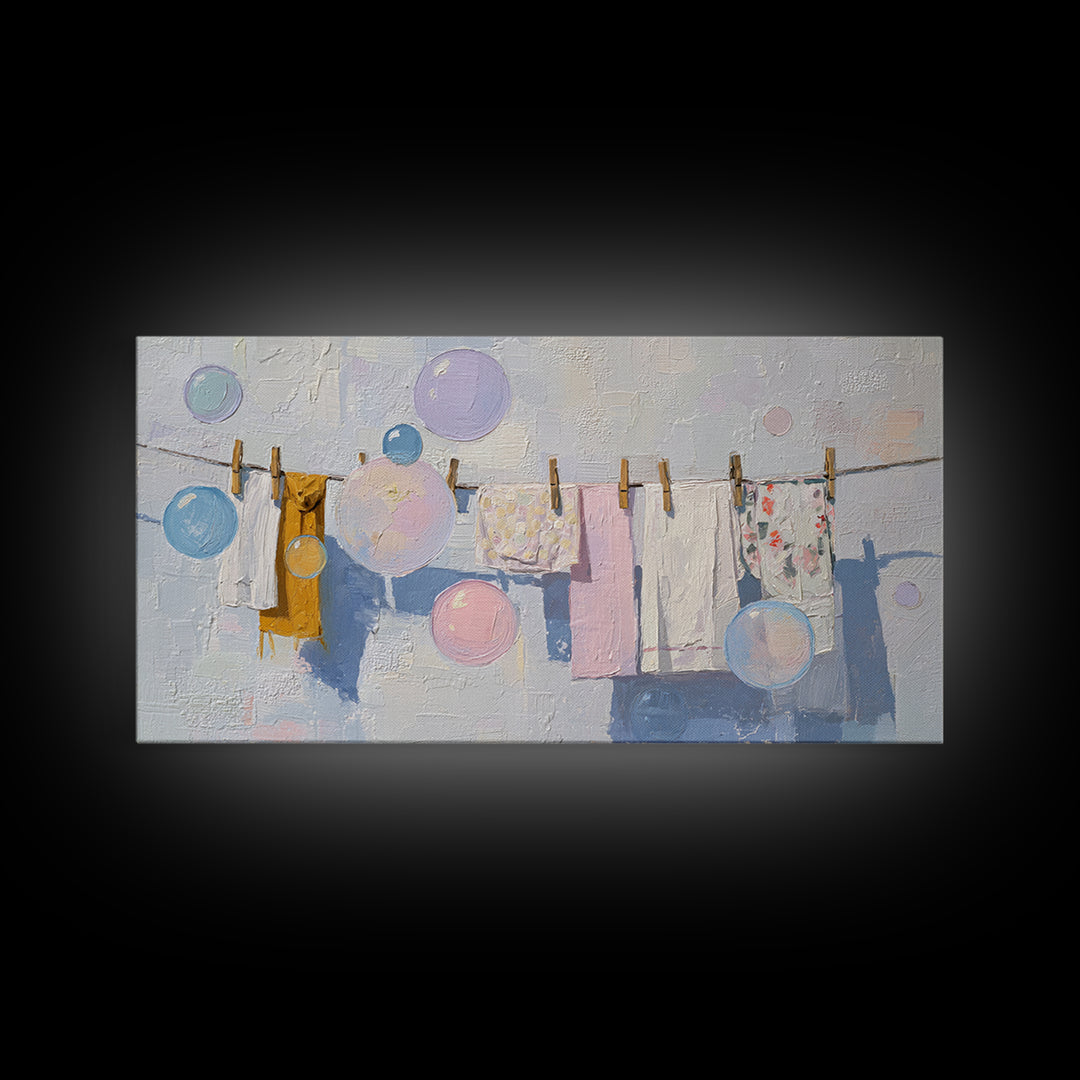 Soap Bubbles Rendered as Playful Abstract Circles Canvas Print, Laundry Room Art, Printable Wall Art, Living Room Decor, Clean, LRA-2x1-74
