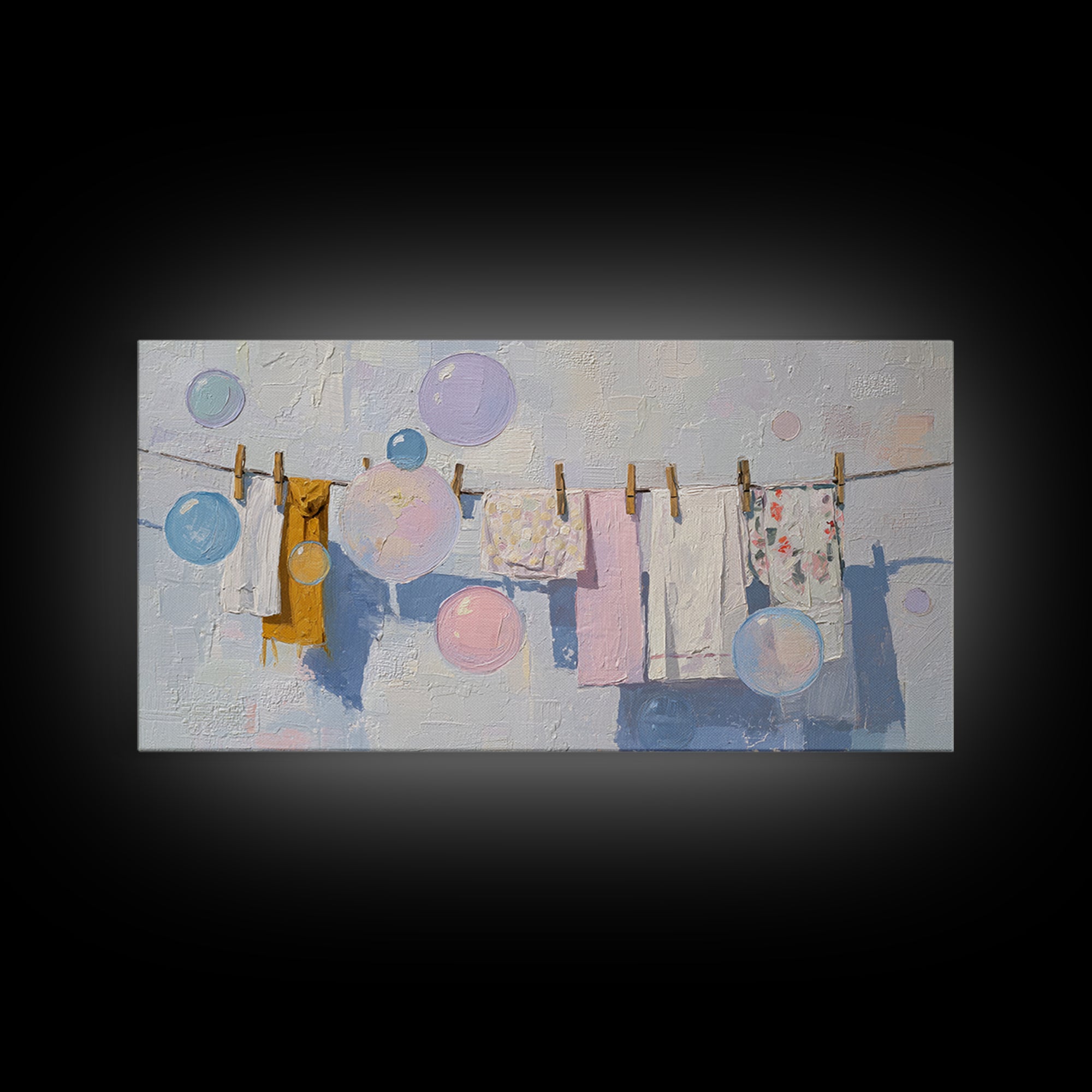 Soap Bubbles Rendered as Playful Abstract Circles Canvas Print, Laundry Room Art, Printable Wall Art, Living Room Decor, Clean, LRA-2x1-74