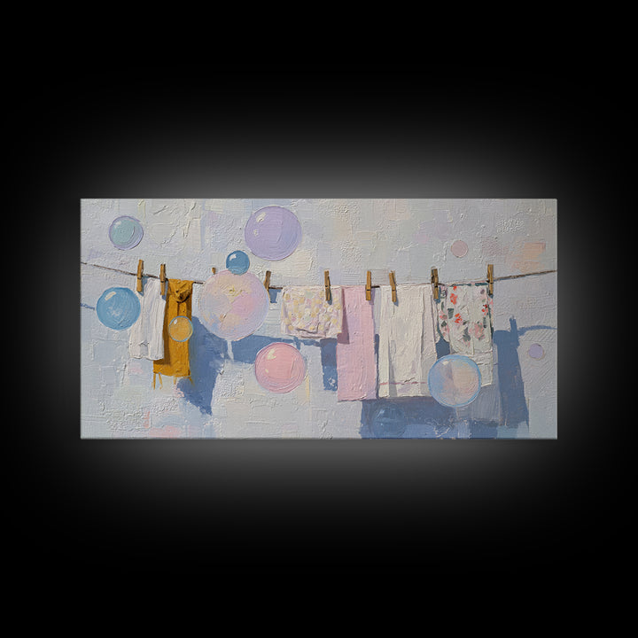 Soap Bubbles Rendered as Playful Abstract Circles Canvas Print, Laundry Room Art, Printable Wall Art, Living Room Decor, Clean, LRA-2x1-74