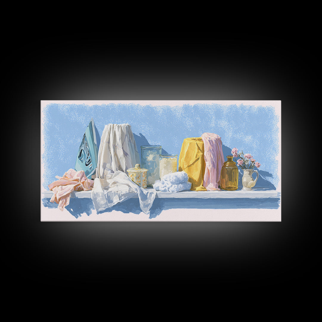Retro Iron Illustration Canvas Print, Laundry Room Art, Digital Print, Living Room Decor, Oil Painting, Clean, Custom Wall Art, LRA-2x1-77
