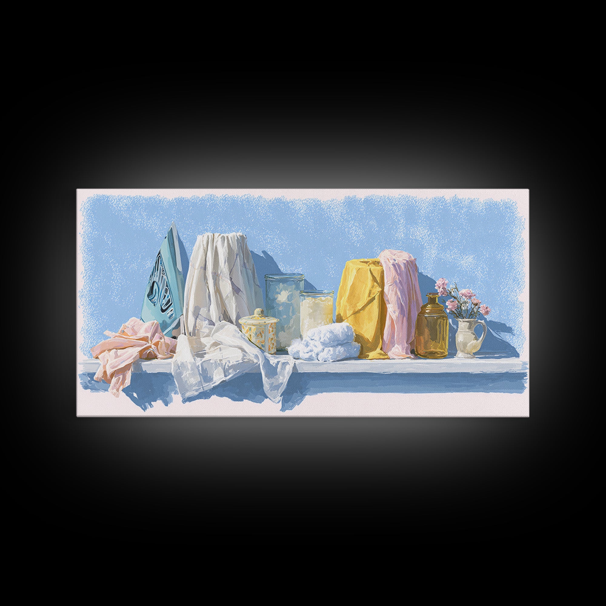 Retro Iron Illustration Canvas Print, Laundry Room Art, Digital Print, Living Room Decor, Oil Painting, Clean, Custom Wall Art, LRA-2x1-77