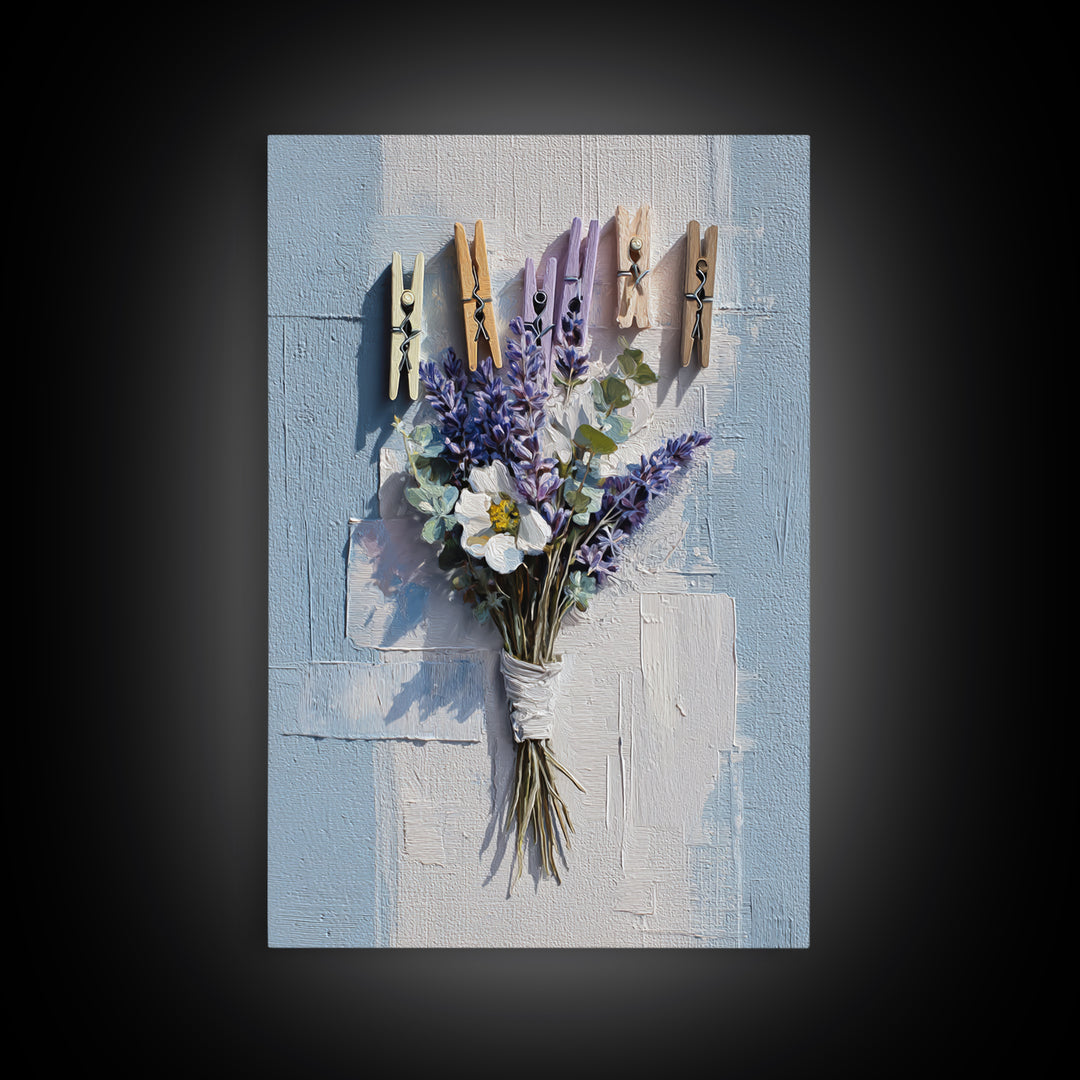 Clothespin Bouquet in Folk Art Style Framed Canvas Print, Laundry Room Art, Art Print, Living Room Decor, Fine Art, Clean, LRA-2x3-100