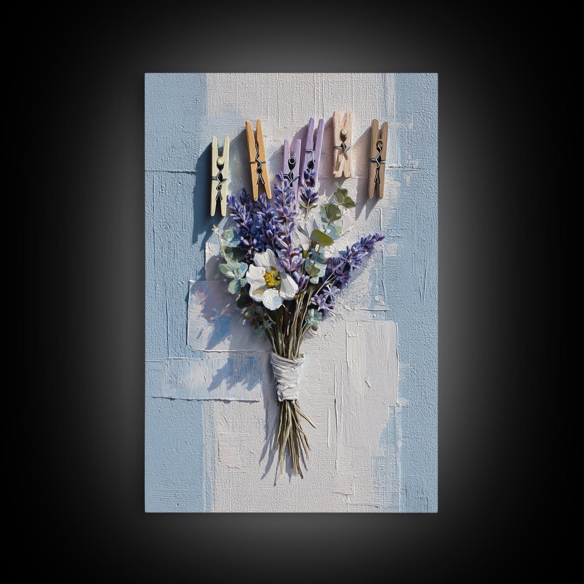 Clothespin Bouquet in Folk Art Style Framed Canvas Print, Laundry Room Art, Art Print, Living Room Decor, Fine Art, Clean, LRA-2x3-100