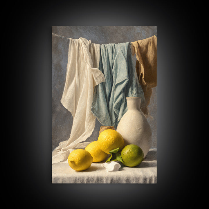 Lemon and Clean Linen Still Life Canvas Print, Laundry Room Art, Funny Poster, Living Room Decor, Clean, Minimalist Decor, LRA-2x3-11