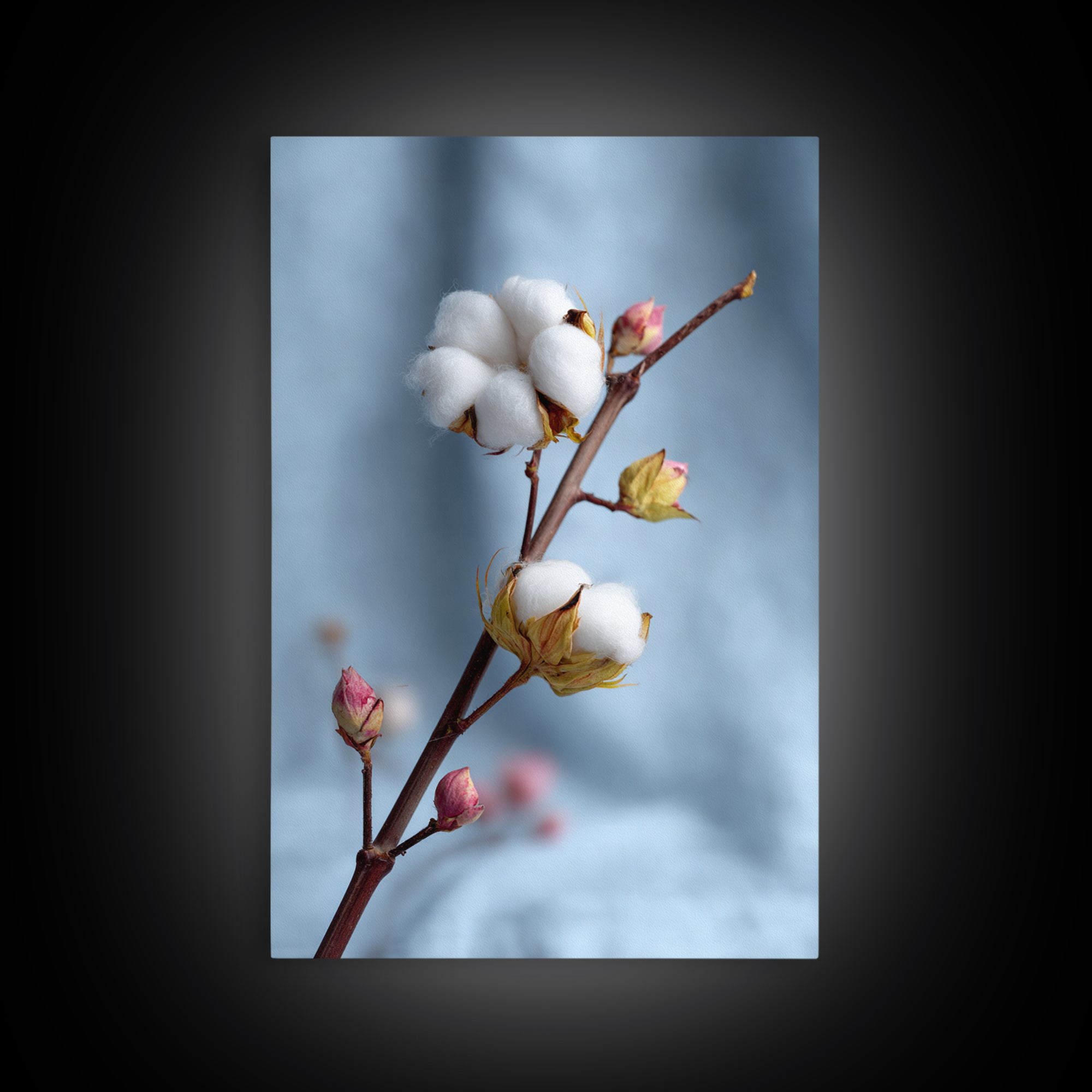 Fresh Cotton Branch Botanical Study Canvas Print, Laundry Room Art, Gallery Decor, Living Room Decor, Oil Painting, Clean, LRA-2x3-15