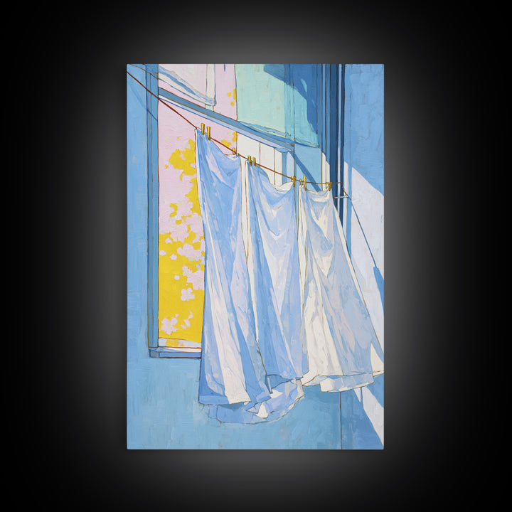 Simple Line Drawing of Hanging Laundry Framed Canvas Print, Laundry Room Art, Living Room Decor, Abstract Art, Clean, LRA-2x3-24
