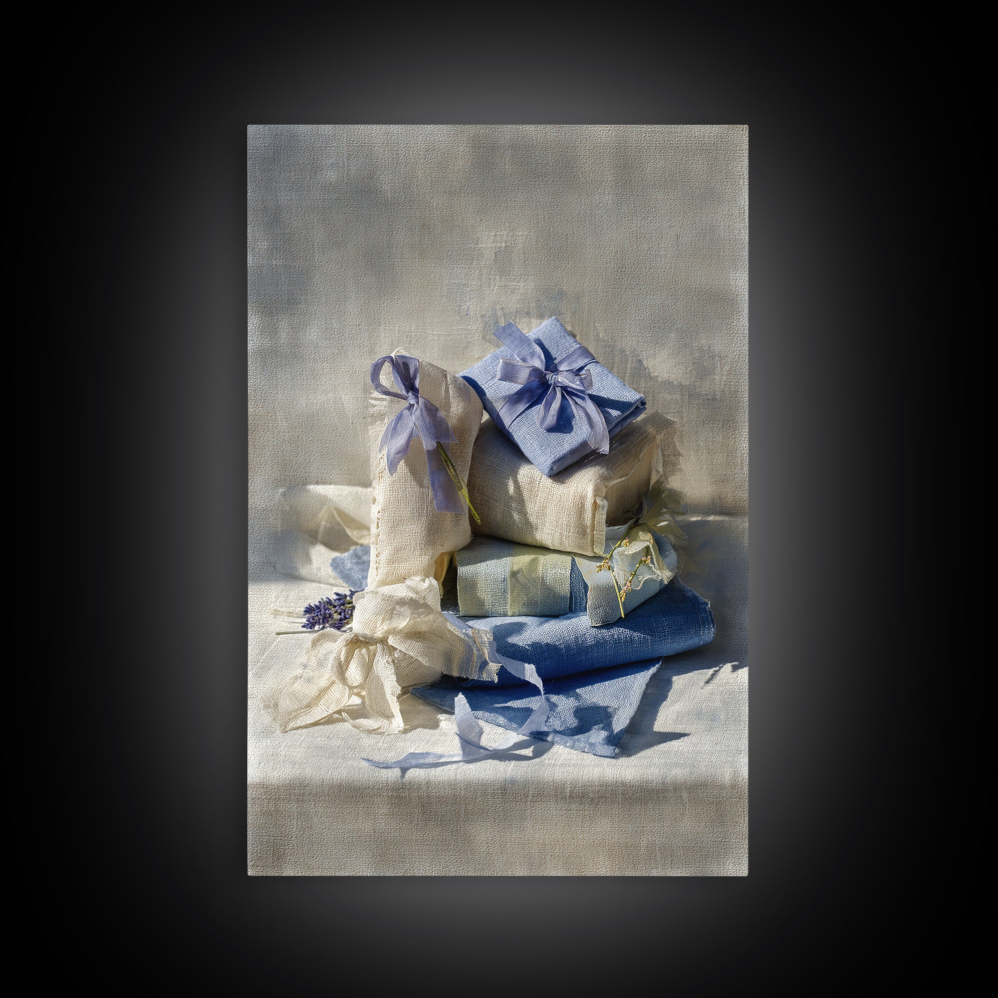 Lavender Sachet and Ribbon Still Life Framed Canvas Print, Laundry Room Art, Home Decor, Living Room Decor, Fine Art, Clean, LRA-2x3-25
