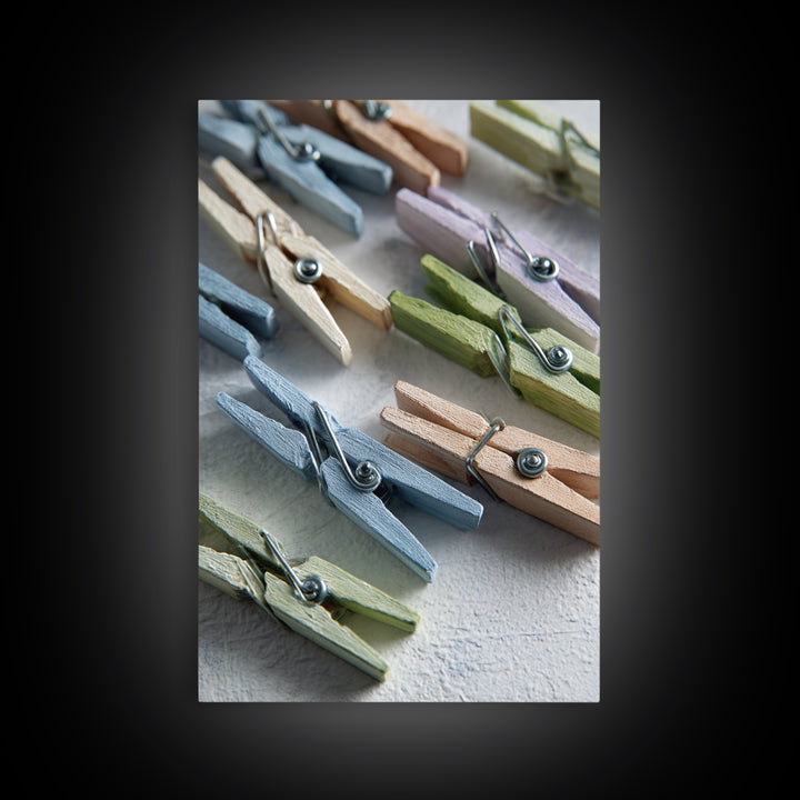 Cheerful Clothespins Arranged as Pattern Canvas Print, Laundry Room Art, Farmhouse Wall Art, Living Room Decor, Clean, LRA-2x3-36