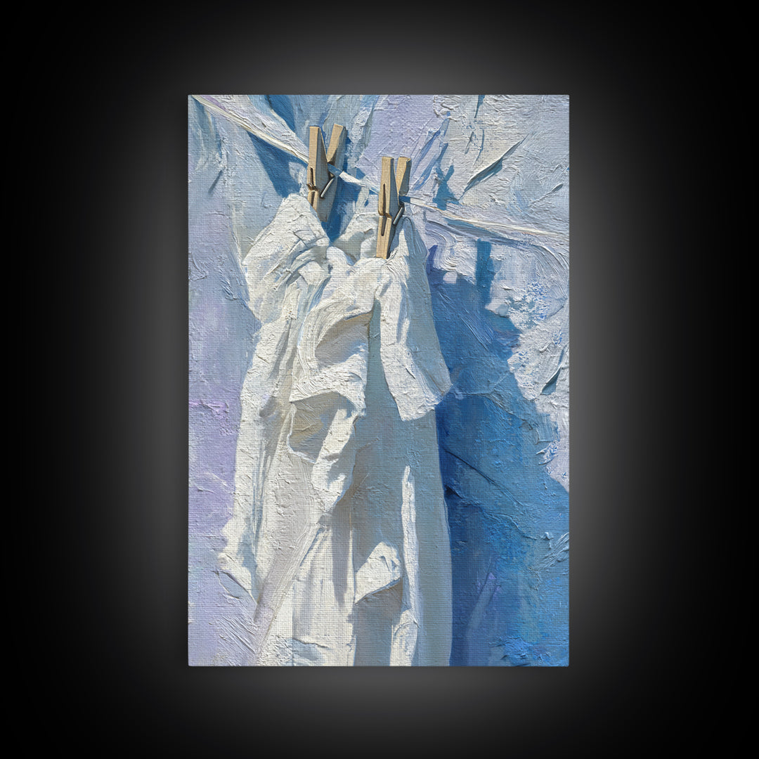 Linen Texture Abstract Framed Canvas Print, Laundry Room Art, Digital Art Print, Living Room Decor, Abstract Art, Clean, LRA-2x3-44