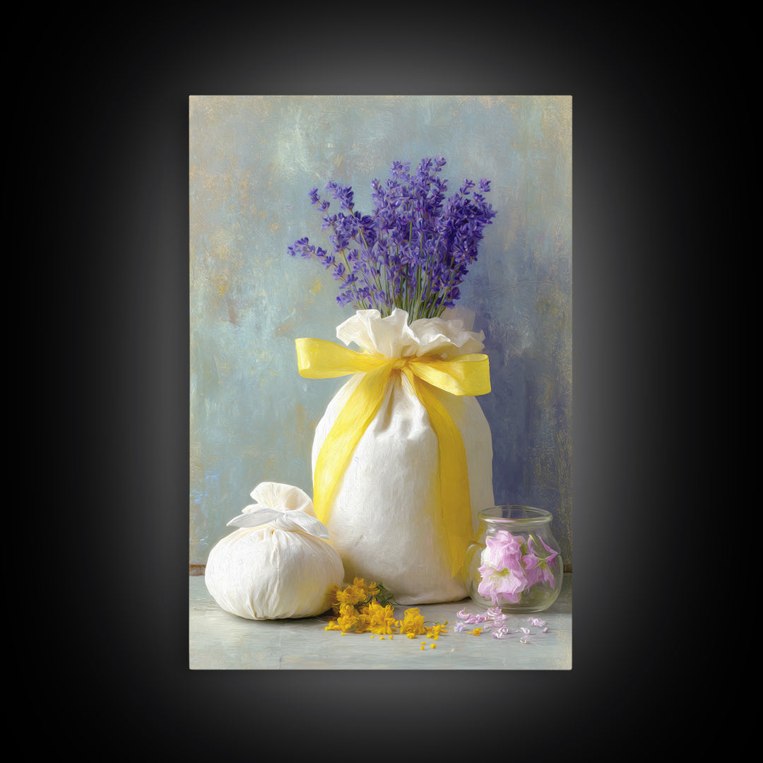Lavender Sachet and Ribbon Still Life Canvas Print, Laundry Room Art, Digital Wall Art, Living Room Decor, Fine Art, Clean, LRA-2x3-49