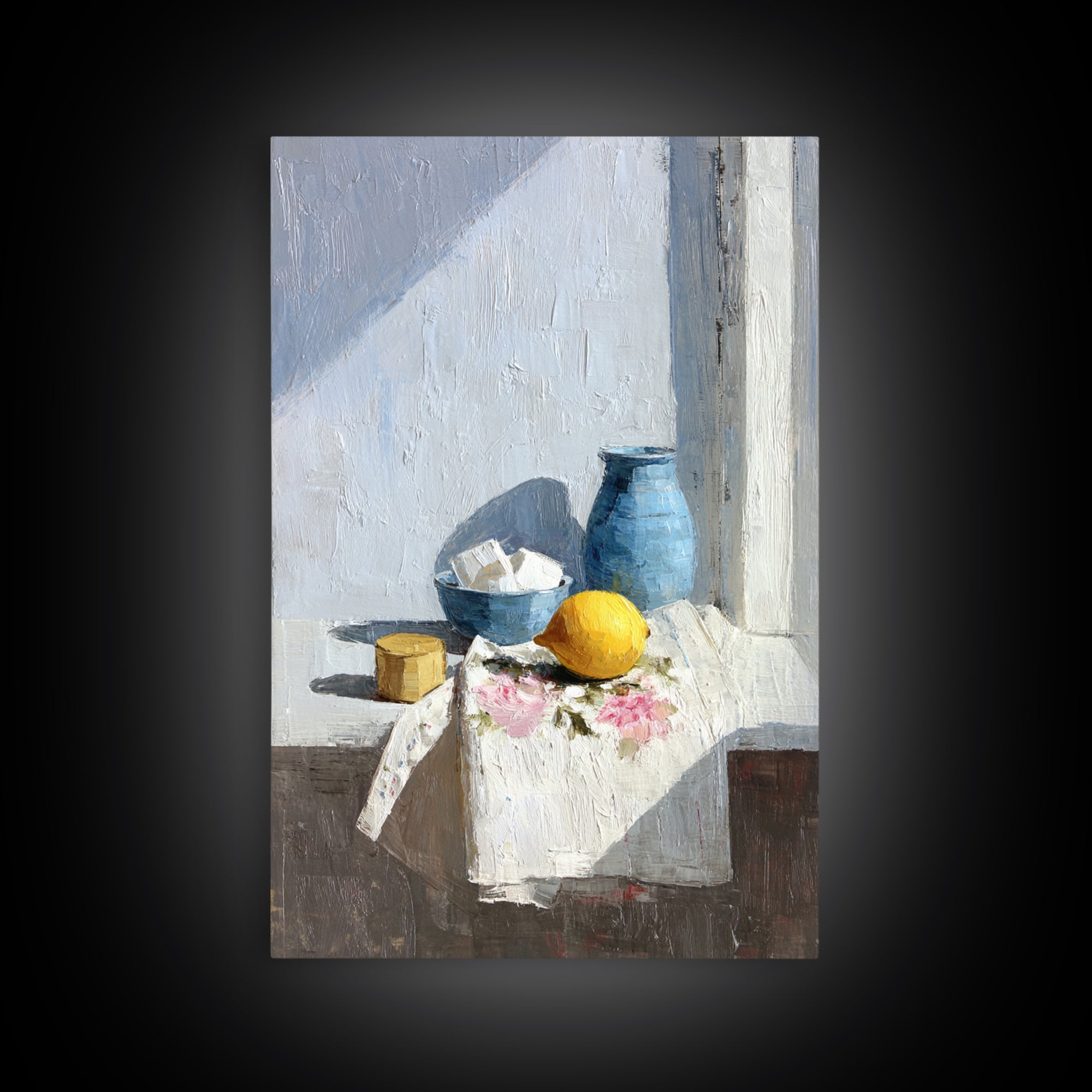 Lemon and Clean Linen Still Life Framed Canvas Print, Laundry Room Art, Digital Art, Living Room Decor, Abstract Art, Clean, LRA-2x3-59