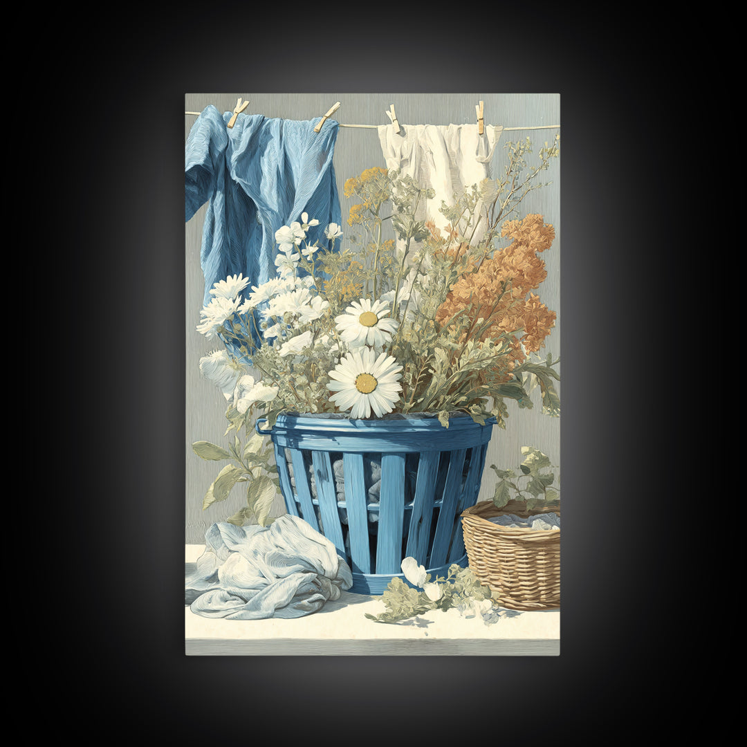 Blue Laundry Basket Canvas Print, Laundry Room Art, New Home Gift, Living Room Decor, Fine Art, Clean, Farmhouse Wall Art, LRA-2x3-61
