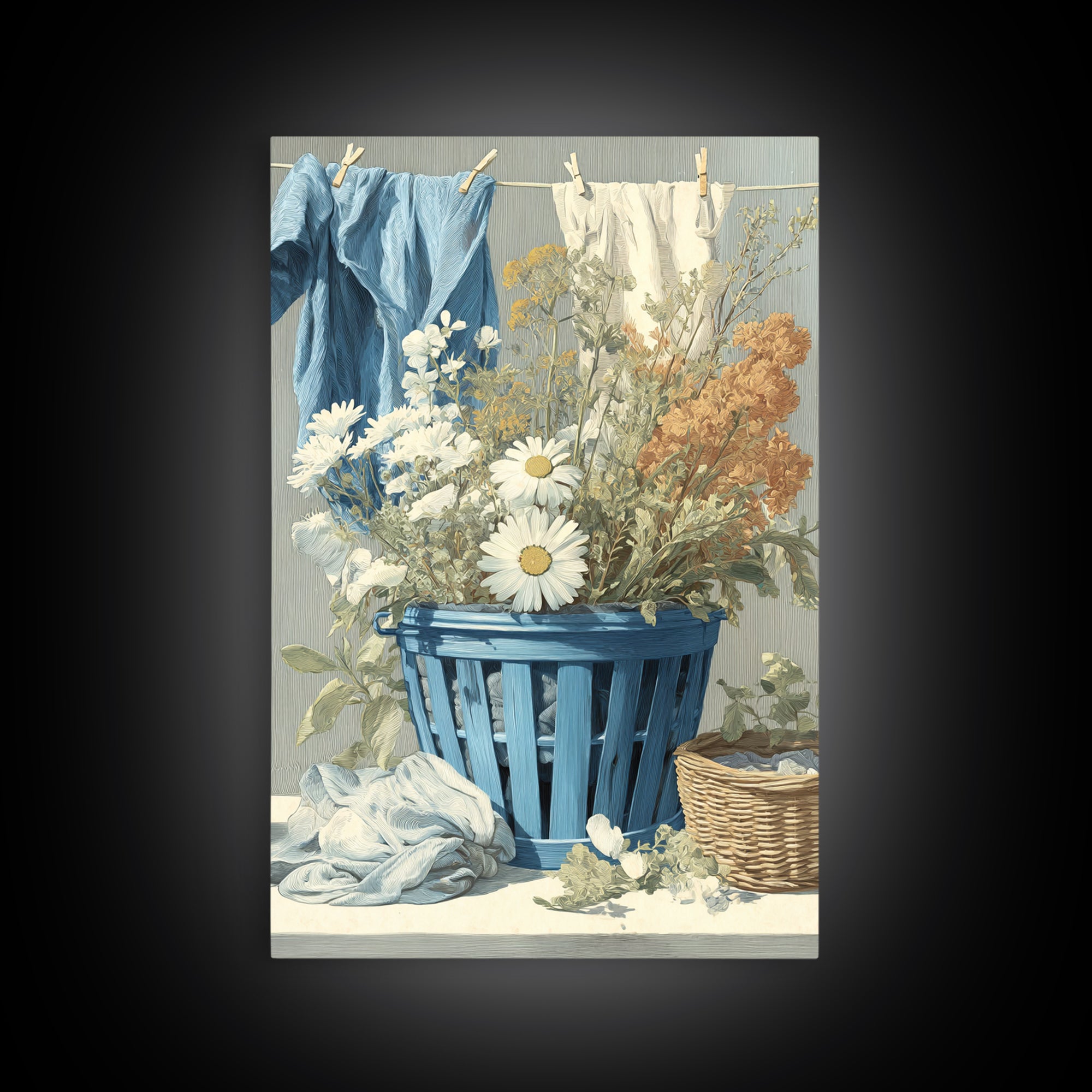 Blue Laundry Basket Canvas Print, Laundry Room Art, New Home Gift, Living Room Decor, Fine Art, Clean, Farmhouse Wall Art, LRA-2x3-61