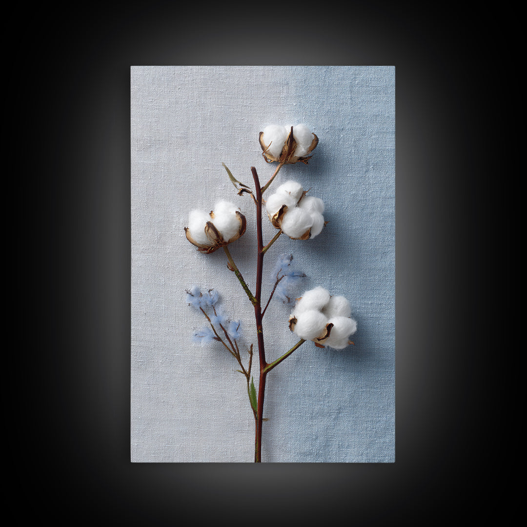 Fresh Cotton Branch Botanical Study Framed Canvas Print, Laundry Room Art, Printable Wall Art, Living Room Decor, Clean, LRA-2x3-63