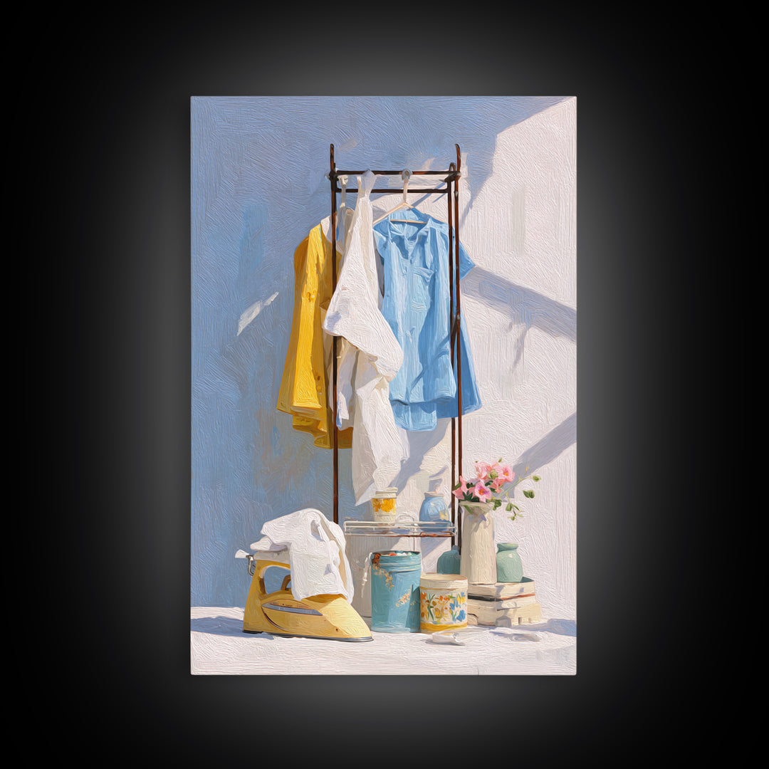 Retro Iron Illustration Canvas Print, Laundry Room Art, Printable Art, Living Room Decor, Fine Art, Clean, Whimsical Art, LRA-2x3-65