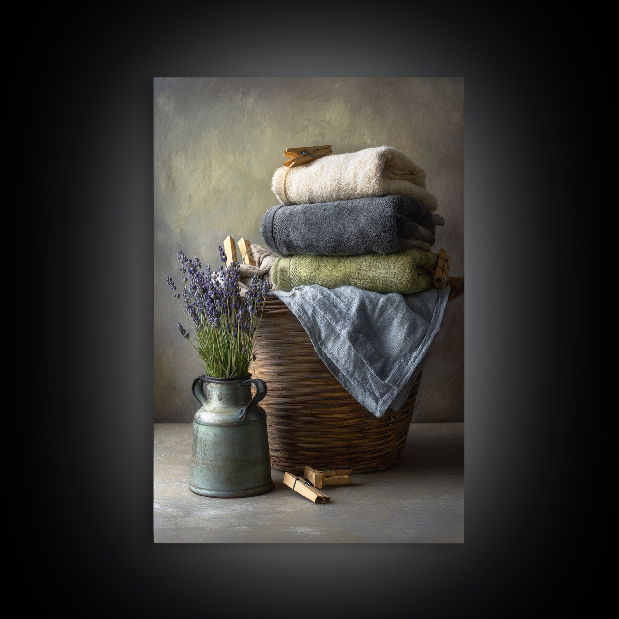 Basket of Folded Towels Canvas Print, Laundry Room Art, Painting, Living Room Decor, Fine Art, Clean, Wall Art Print, LRA-2x3-70