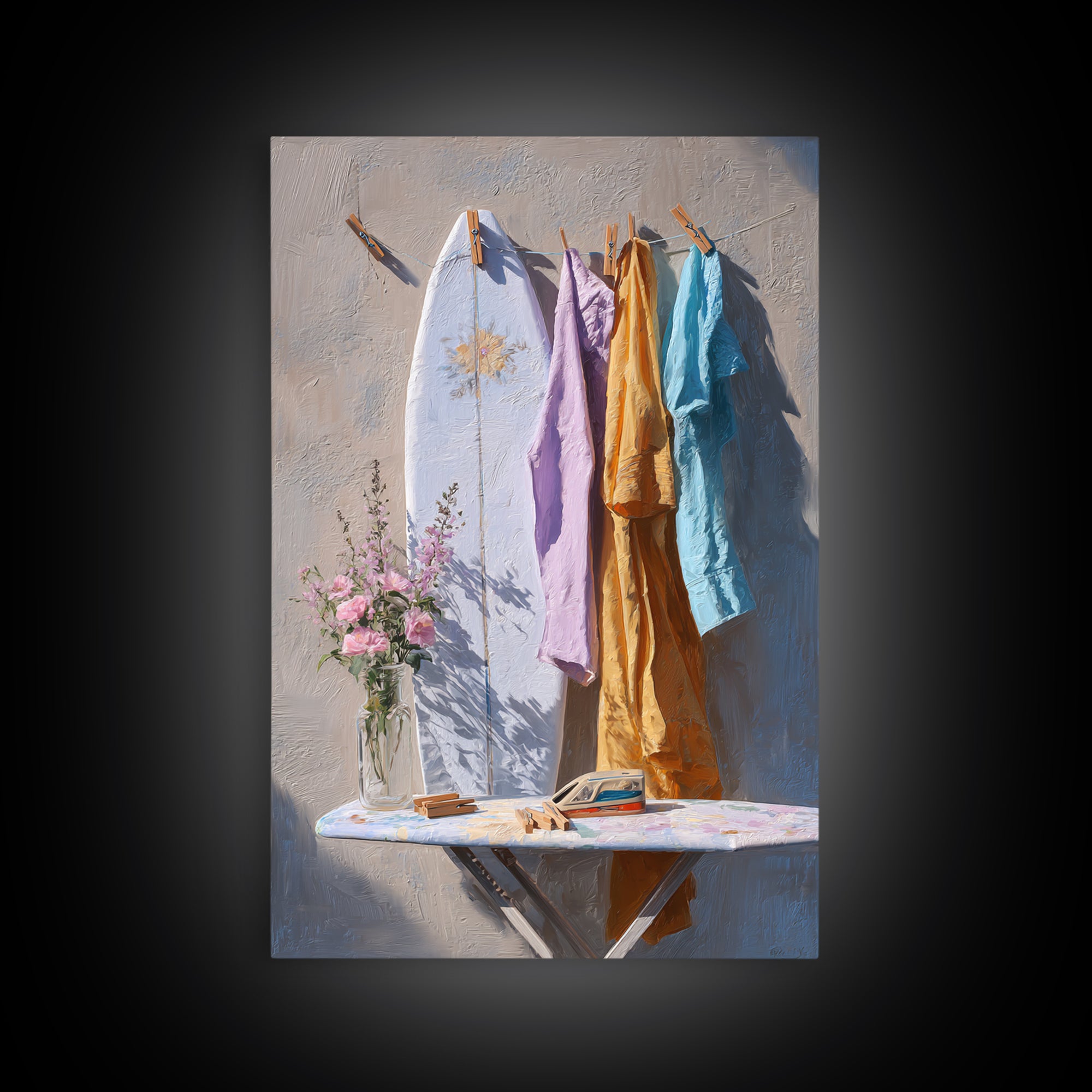 Ironing Board Still Life Framed Canvas Print, Laundry Room Art, Custom Wall Art, Living Room Decor, Watercolor Art, Clean, LRA-2x3-8