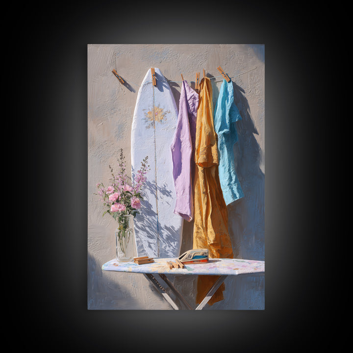 Ironing Board Still Life Framed Canvas Print, Laundry Room Art, Custom Wall Art, Living Room Decor, Watercolor Art, Clean, LRA-2x3-8