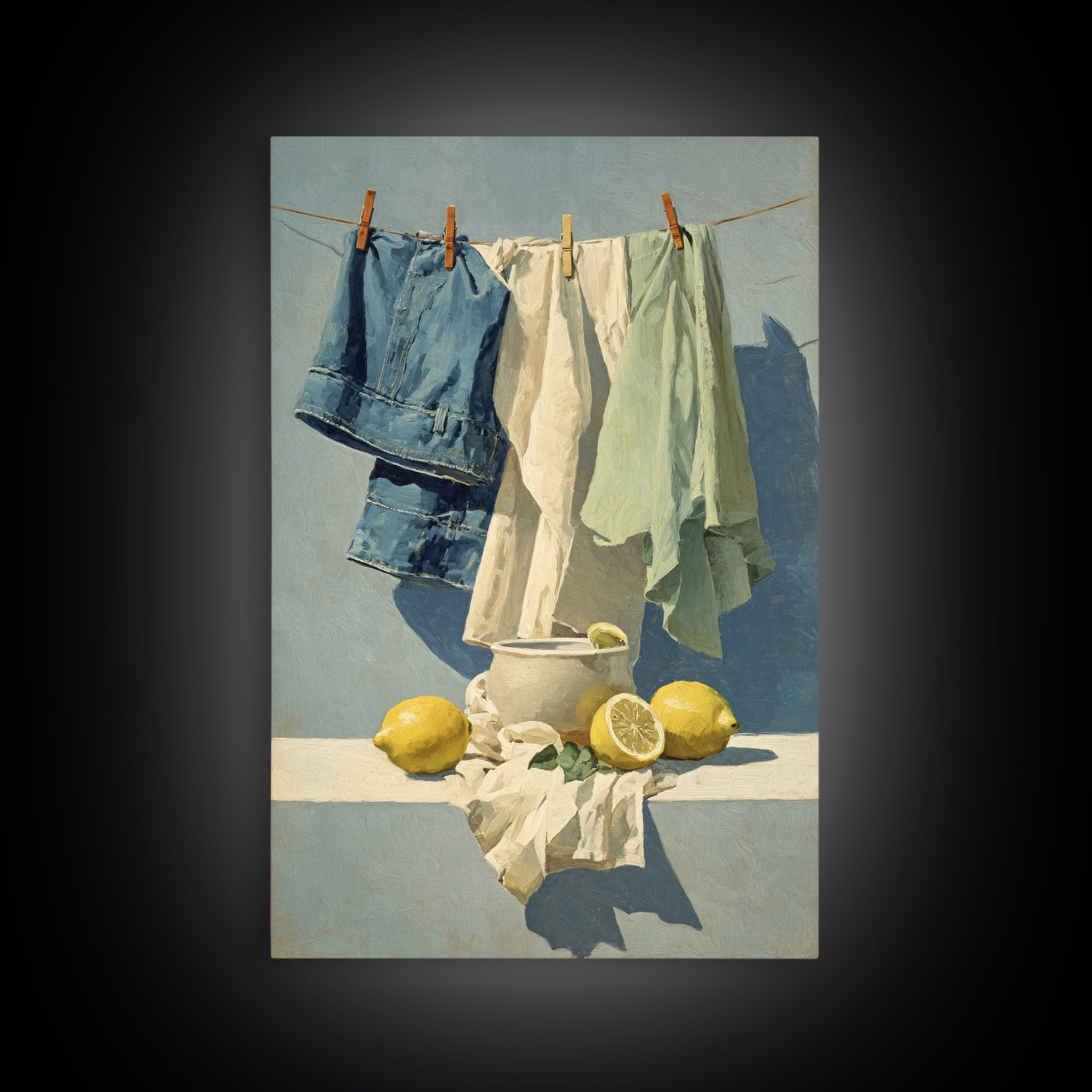 Lemon and Clean Linen Still Life Framed Canvas Print, Laundry Room Art, Wall Art Print, Living Room Decor, Fine Art, Clean, LRA-2x3-83
