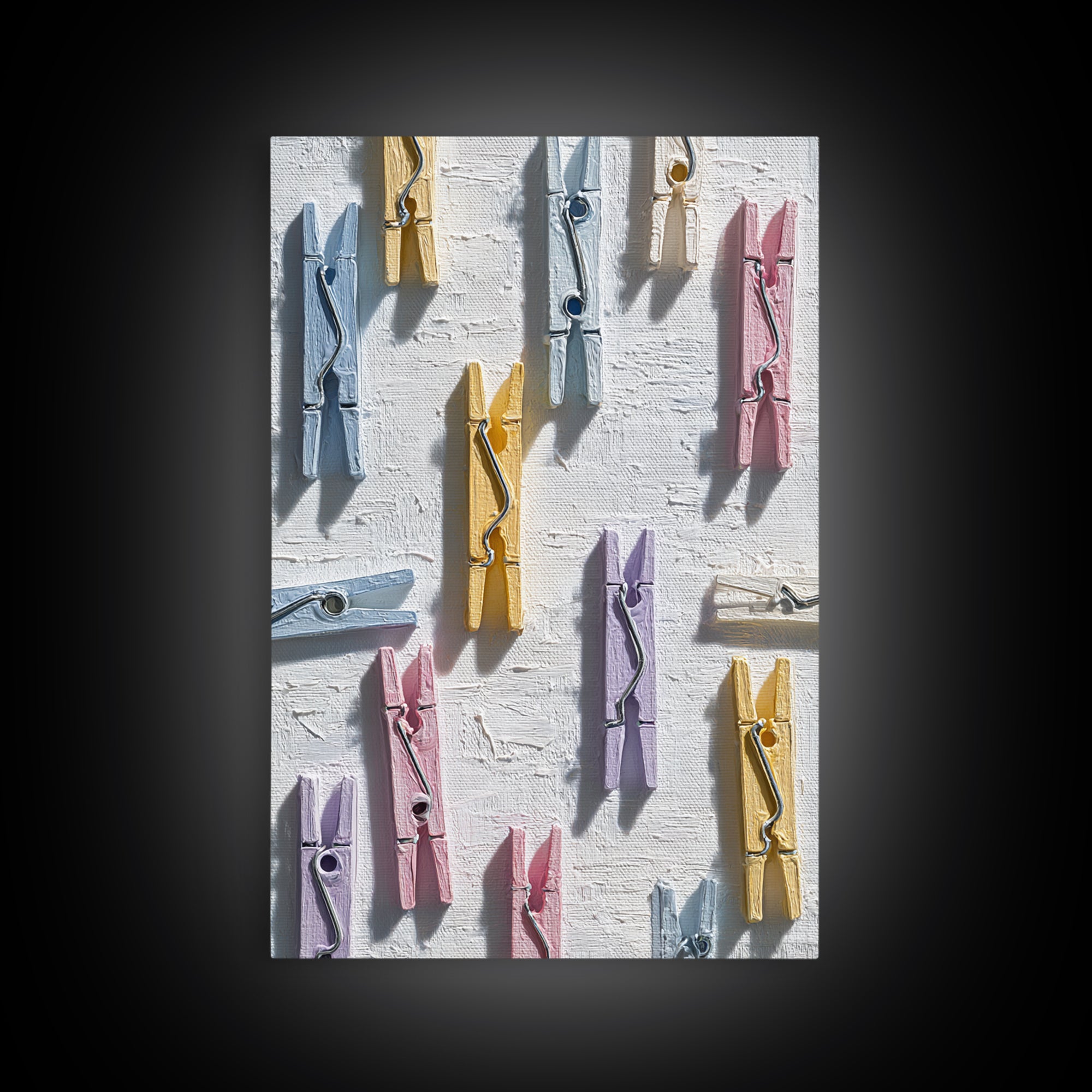 Cheerful Clothespins Arranged as Pattern Framed Canvas Print, Laundry Room Art, Downloadable Art, Living Room Decor, Clean, LRA-2x3-84