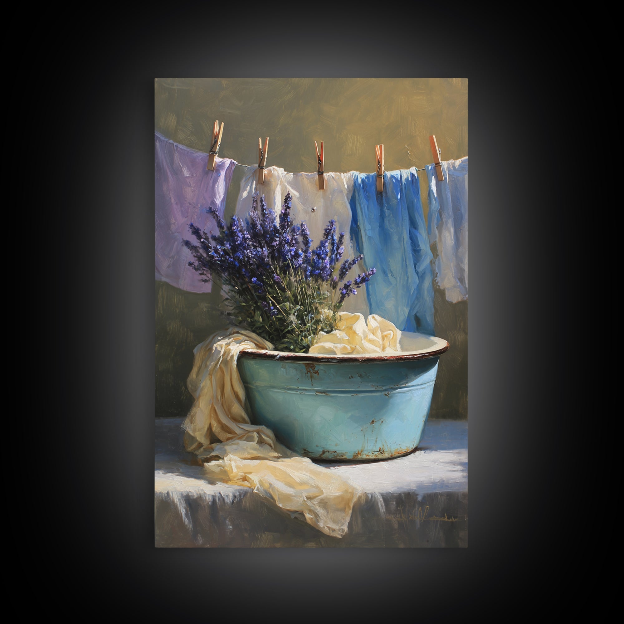 Old Enamel Basin Filled Framed Canvas Print, Laundry Room Art, Artwork, Living Room Decor, Fine Art, Clean, Minimalist Wall Art, LRA-2x3-88