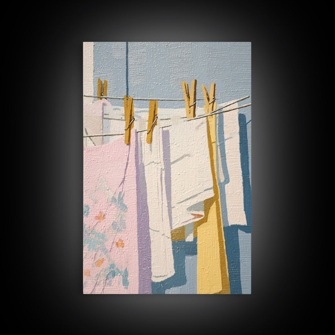 Simple Line Drawing of Hanging Laundry Canvas Print, Laundry Room Art, New Home Gift, Living Room Decor, Abstract Art, Clean, LRA-2x3-96