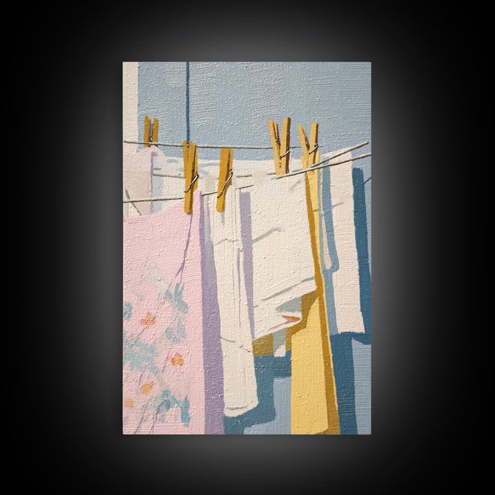 Simple Line Drawing of Hanging Laundry Canvas Print, Laundry Room Art, New Home Gift, Living Room Decor, Abstract Art, Clean, LRA-2x3-96