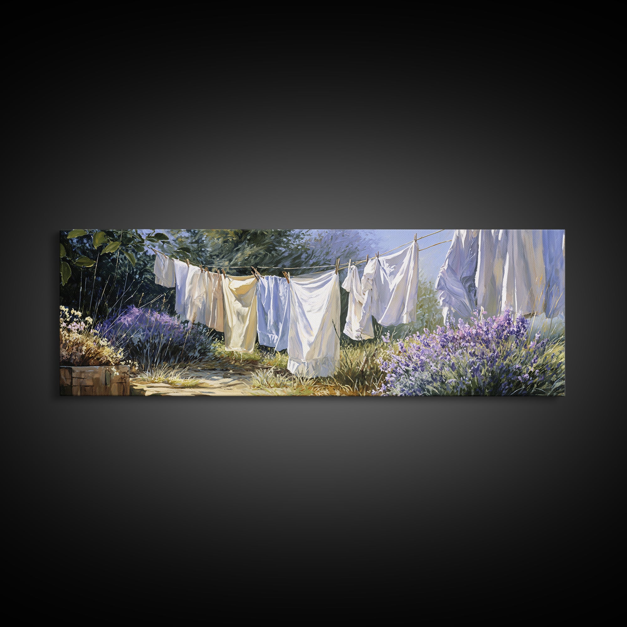 Fresh Air Meadow Landscape for Clean Mood Framed Canvas Print, Laundry Room Art, Apartment Wall Art, Living Room Decor, Clean, LRA-3x1-15